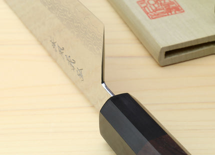 Yoshihiro VG-10 46 Layers Hammered Damascus Kiritsuke Multipurpose Japanese Chefs Knife (Octagonal Shitan Rosewood Handle)
