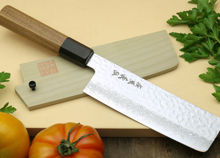 Yoshihiro VG-10 46 Layers Hammered Damascus Nakiri Japanese Vegetable Knife (6.5" (165mm)) (Ambrosia Handle)