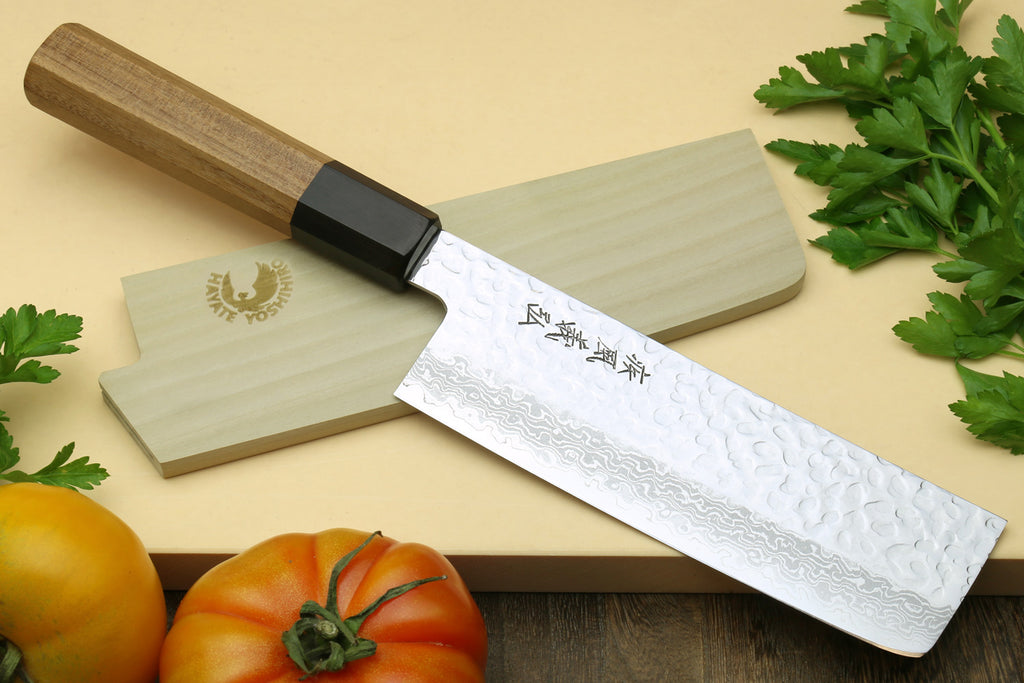 Yoshihiro VG-10 46 Layers Hammered Damascus Nakiri Japanese Vegetable Knife (6.5" (165mm)) (Ambrosia Handle)
