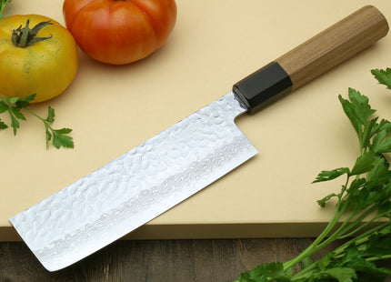 Yoshihiro VG-10 46 Layers Hammered Damascus Nakiri Japanese Vegetable Knife (6.5" (165mm)) (Ambrosia Handle)