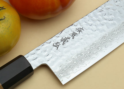 Yoshihiro VG-10 46 Layers Hammered Damascus Nakiri Japanese Vegetable Knife (6.5" (165mm)) (Ambrosia Handle)