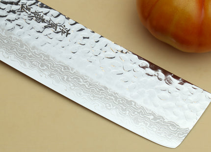Yoshihiro VG-10 46 Layers Hammered Damascus Nakiri Japanese Vegetable Knife (6.5" (165mm)) (Ambrosia Handle)