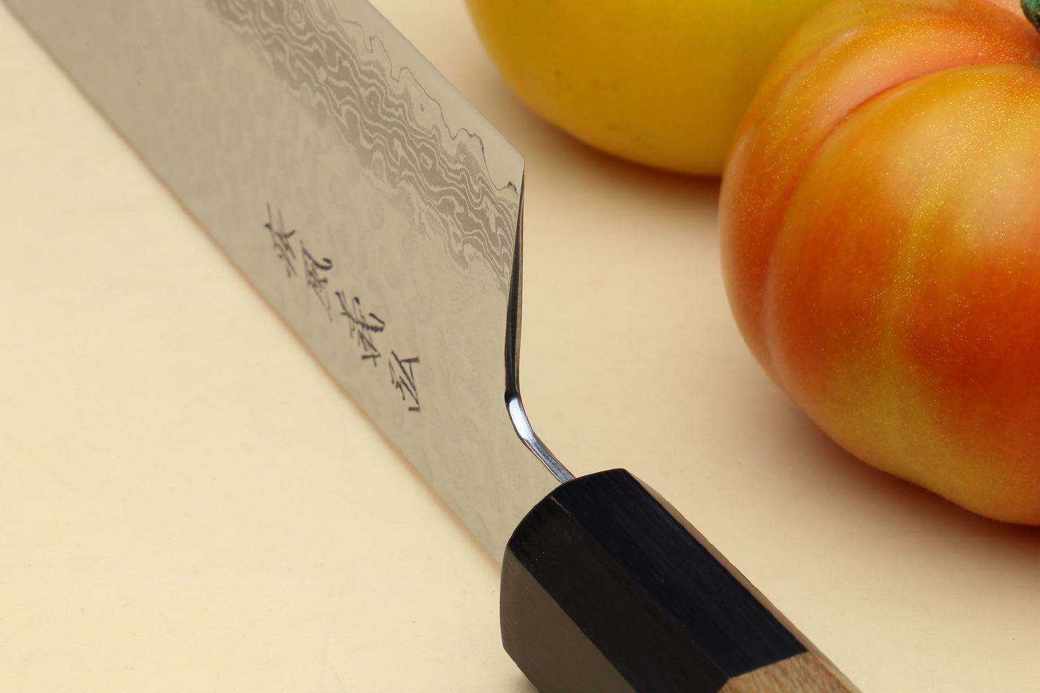 Yoshihiro VG-10 46 Layers Hammered Damascus Nakiri Japanese Vegetable Knife (6.5" (165mm)) (Ambrosia Handle)