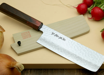 Yoshihiro VG-10 46 Layers Hammered Damascus Nakiri Japanese Vegetable Knife (6.5" (165mm)) (Rosewood Handle)