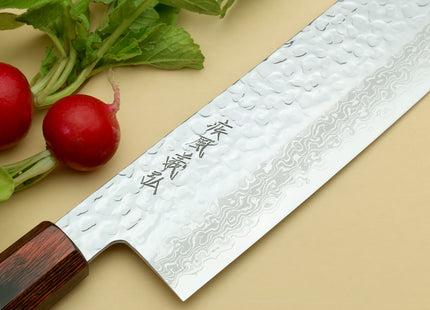 Yoshihiro VG-10 46 Layers Hammered Damascus Nakiri Japanese Vegetable Knife (6.5" (165mm)) (Rosewood Handle)