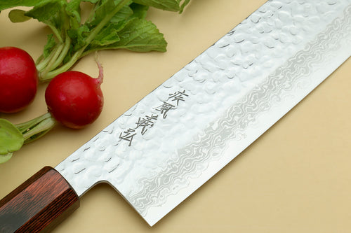 Yoshihiro VG-10 46 Layers Hammered Damascus Nakiri Japanese Vegetable Knife (6.5" (165mm)) (Rosewood Handle)