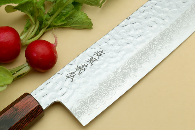Yoshihiro VG-10 46 Layers Hammered Damascus Nakiri Japanese Vegetable Knife (6.5" (165mm)) (Rosewood Handle)