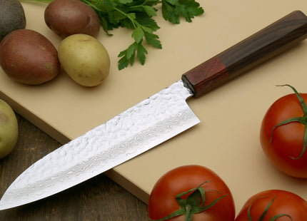 Yoshihiro VG-10 46 Layers Hammered Damascus Santoku Japanese Multipurpose Knife (Octagonal Shitan Rosewood)