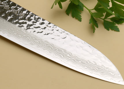 Yoshihiro VG-10 46 Layers Hammered Damascus Santoku Japanese Multipurpose Knife (Octagonal Shitan Rosewood)