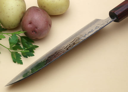 Yoshihiro VG-10 46 Layers Hammered Damascus Santoku Japanese Multipurpose Knife (Octagonal Shitan Rosewood)