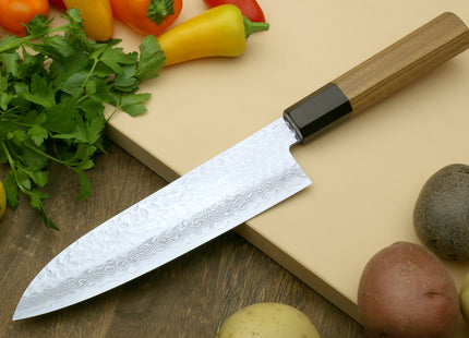 Yoshihiro VG-10 46 Layers Hammered Damascus Santoku Knife Japanese Multipurpose Chef Knife (Octagonal Ambrosia Handle)