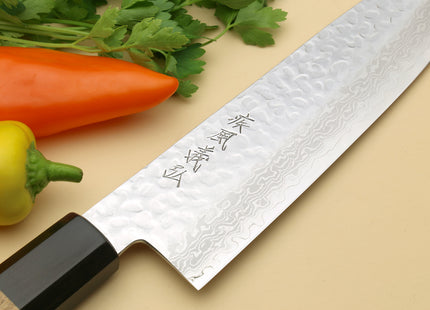 Yoshihiro VG-10 46 Layers Hammered Damascus Santoku Knife Japanese Multipurpose Chef Knife (Octagonal Ambrosia Handle)
