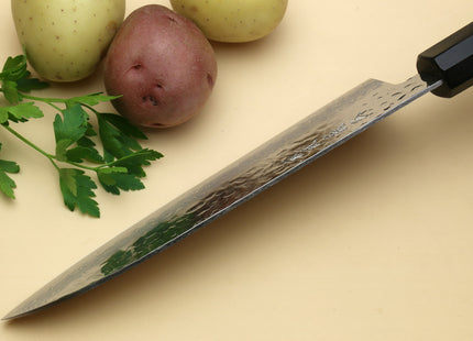 Yoshihiro VG-10 46 Layers Hammered Damascus Santoku Knife Japanese Multipurpose Chef Knife (Octagonal Ambrosia Handle)