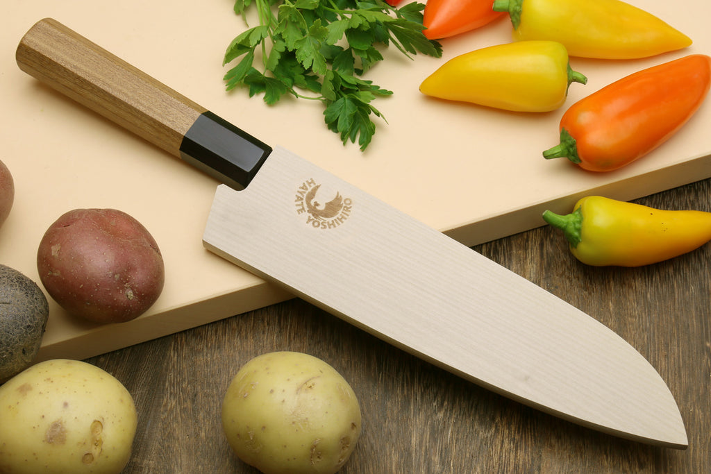 Yoshihiro VG-10 46 Layers Hammered Damascus Santoku Knife Japanese Multipurpose Chef Knife (Octagonal Ambrosia Handle)