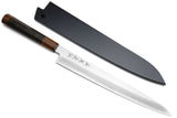 Yoshihiro Hiryu Ginsan High Carbon Stainless Steel Sujihiki Slicer Knife Ebony Handle with Nuri Saya Cover