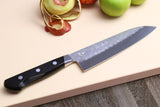Yoshihiro Aoko Blue Steel Stainless Clad Santoku Japanese Knife 7'' (180mm) Black Pakkawood Handle