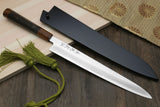 Yoshihiro Hiryu Ginsan High Carbon Stainless Steel Sujihiki Slicer Knife Ebony Handle with Nuri Saya Cover