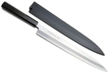 Yoshihiro High Speed Stainless Steel Mirror Polished Yanagi Sashimi Knife Ebony Handle with Nuri Saya