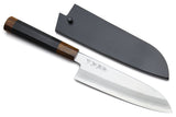 Yoshihiro Hiryu Ginsan High Carbon Stainless Steel Santoku Multipurpose Knife Ebony Handle with Nuri Saya Cover
