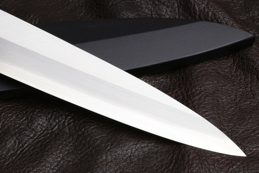 Yoshihiro Inox Stainless Steel Yanagi Sushi Sashimi Japanese Chef Knife Round Rosewood Handle with Nuri Saya Cover
