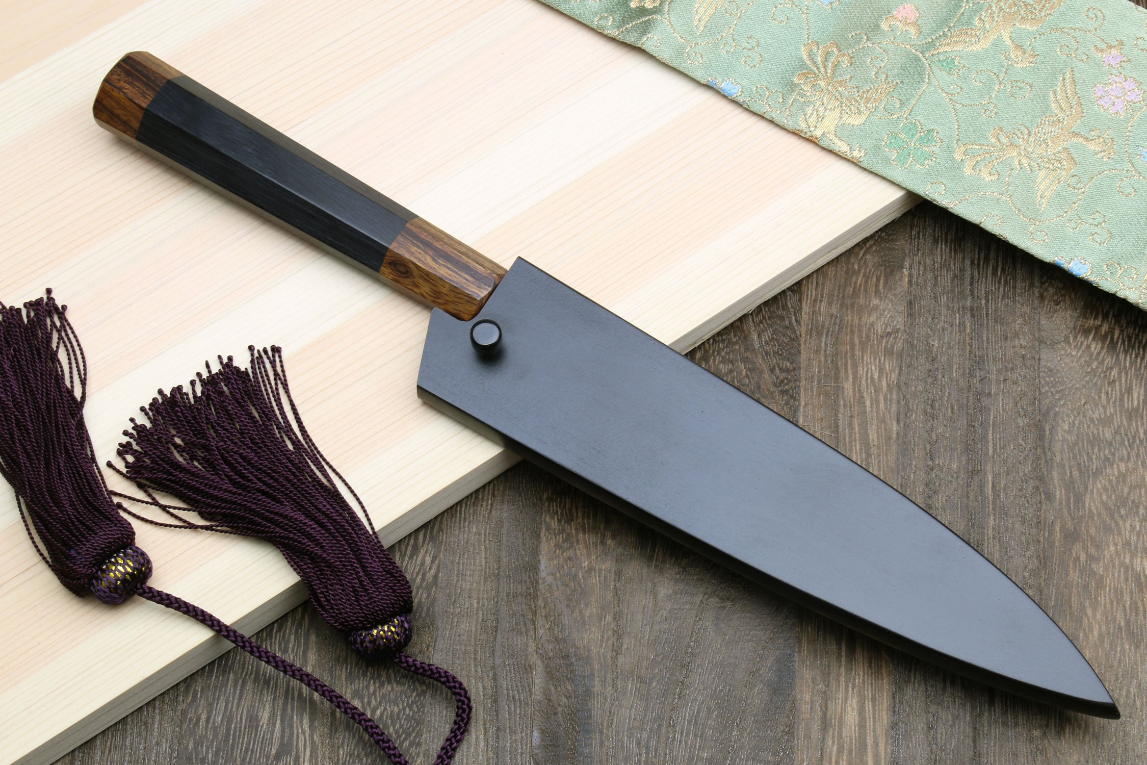 Yoshihiro Hiryu Ginsan High Carbon Stainless Steel Petty Utility Knife Ebony Handle with Nuri Saya Cover