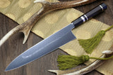 Yoshihiro Mizu Yaki Honyaki Shiroko White Steel #2 Mirror Polished Gyuto Japanese Chef Knife with Triple Nickel Silver Ring Ebony Handle