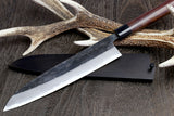 Yoshihiro Mizu Yaki Blue Steel #2 Kurouchi Gyuto Japanese Chefs knife (Round Shape Shitan Handle) with Nuri Saya