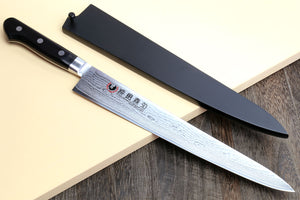 Yoshihiro VG10 33 Layers Damascus Sujihiki Slicer Japanese Sushi Sashimi Chef Knife w/ Lacquered Magnolia Wood Saya Cover