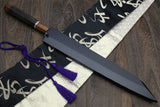 Yoshihiro Ginsan Mirror Polished Stain Resistant Steel Yanagi Kiritsuke Sushi Sashimi Japanese Knife Ebony Handle with Silver Ring