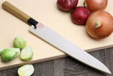 Yoshihiro VG-10 46 Layers Hammered Damascus Sujihiki Japanese Slicer Knife (Octagonal Ambrosia Handle) (9.5" (240mm))
