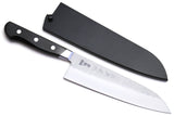 Yoshihiro Aoko Blue Steel Stainless Clad Santoku Japanese Knife 7'' (180mm) Black Pakkawood Handle