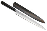 Yoshihiro Suminagashi Blue Steel #1 Yanagi Sushi Sashimi Japanese Knife Ebony Handle with Ebony Saya