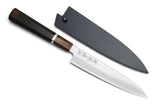 Yoshihiro Hiryu Ginsan High Carbon Stainless Steel Petty Utility Knife Silver Ring Ebony Handle with Nuri Saya Cover
