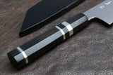Yoshihiro Mizu Yaki Honyaki Shiroko White Steel #2 Mirror Polished Kiritsuke Japanese Multipurpose Knife with Triple Nickel Silver Ring Ebony Handle