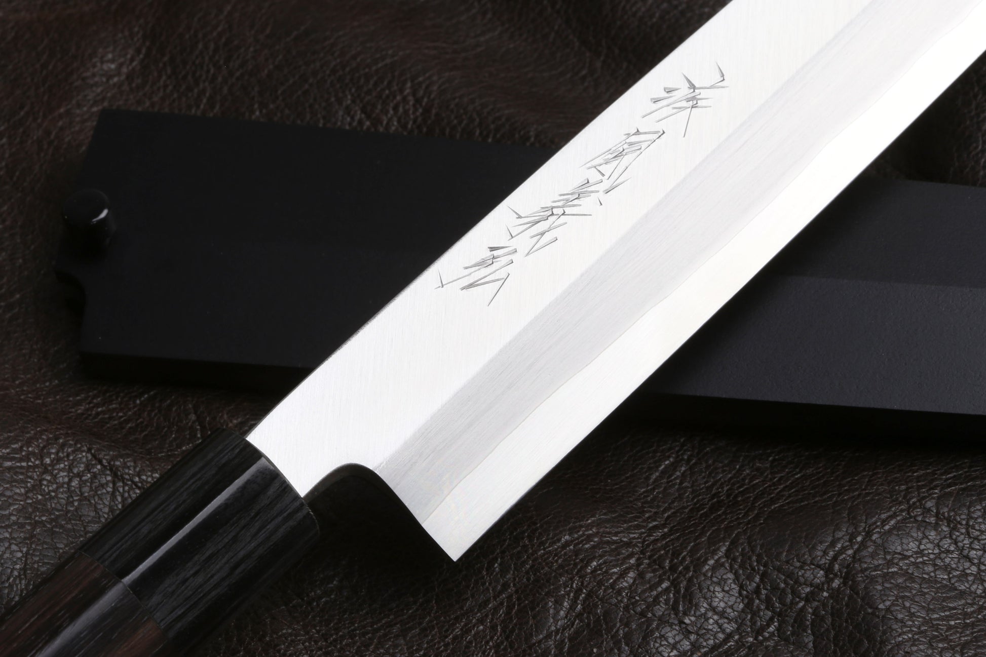 Yoshihiro Inox Stainless Steel Yanagi Sushi Sashimi Japanese Chef Knife Round Rosewood Handle with Nuri Saya Cover