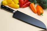 Yoshihiro High Speed Steel Santoku 7'' (180mm) Multipurpose Chefs Knife (Black Pakkawood Handle)