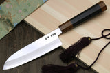 Yoshihiro Hiryu Ginsan High Carbon Stainless Steel Santoku Multipurpose Knife Ebony Handle with Nuri Saya Cover
