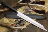 Yoshihiro High Speed Stainless Steel HAP40 Yanagi Kiritsuke Sashimi Knife Ebony Handle with Nuri Saya