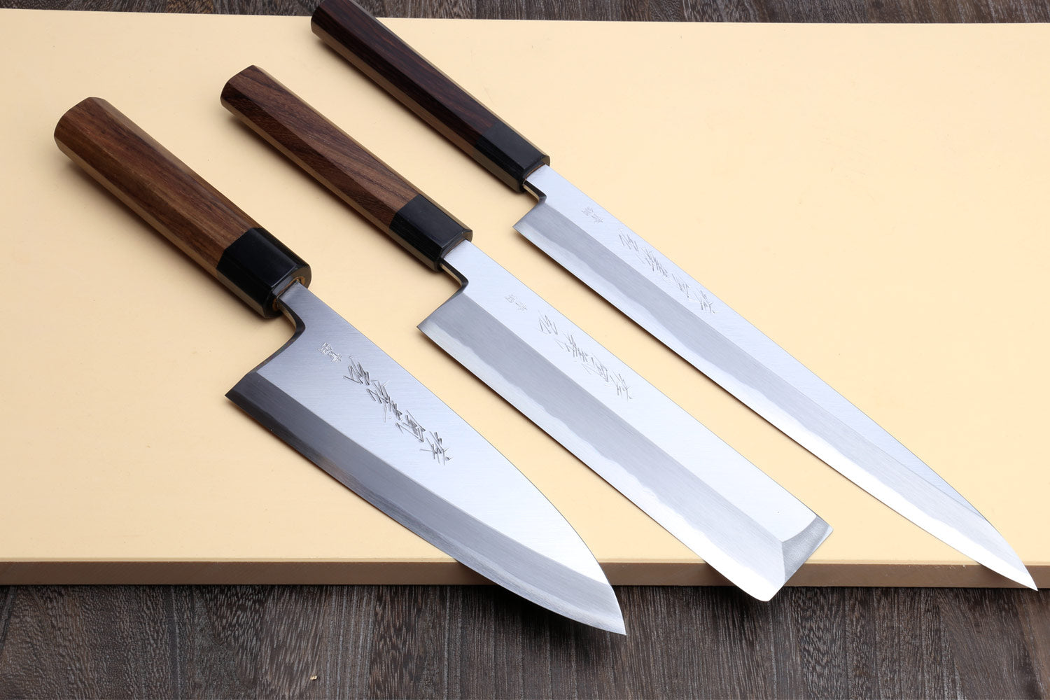 Yoshihiro Aoko Blue Steel Hongasumi Japanese chef Knife 3pc Set: Yanag –  Yoshihiro Cutlery