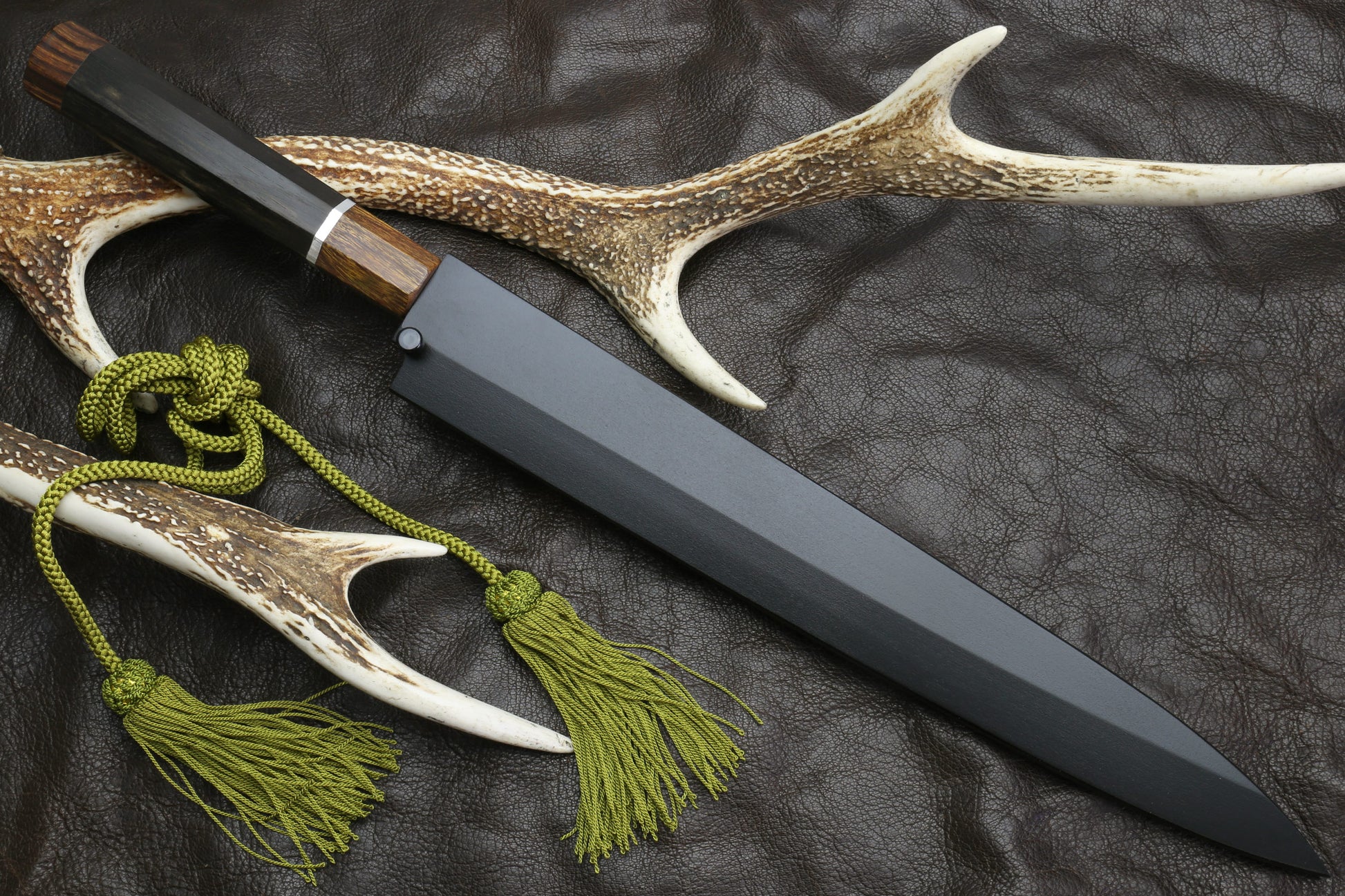 Yoshihiro SG-II (R-2) Semi-Stainless Steel Mirror Polished Yanagi Sashimi Knife, Silver Ring Ebony Handle