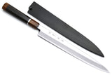 Yoshihiro Ginsanko Mirror Polished Stain Resistant Steel Yanagi Sushi Sashimi Japanese Knife Ebony Handle with Silver Ring