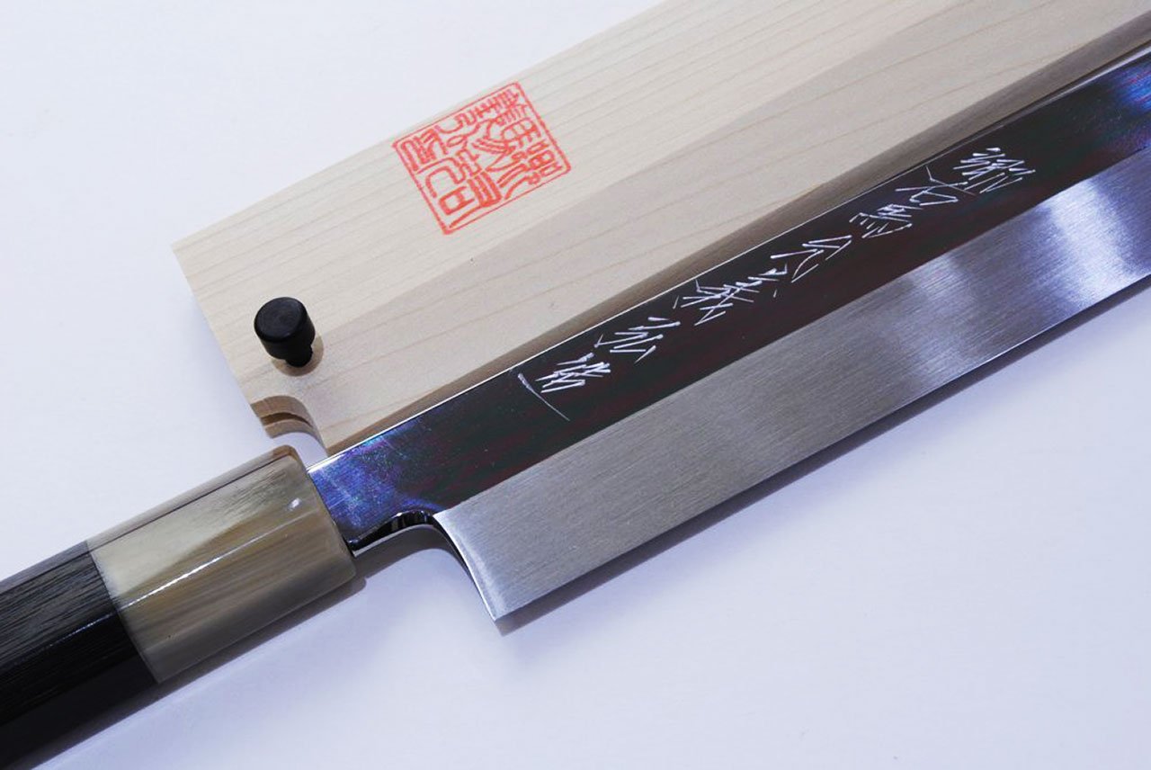 Yoshihiro Honyaki Mirror Finished White Steel Yanagi Kiritsuke Sushi Sashimi Japanese Knife Ebony Handle