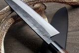 Yoshihiro Mizu Yaki Blue Steel #2 Kurouchi Gyuto Japanese Chefs knife (Round Shape Shitan Handle) with Nuri Saya