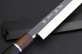 Yoshihiro Ginsanko Mirror Polished Stain Resistant Steel Yanagi Sushi Sashimi Japanese Knife Ebony Handle with Silver Ring