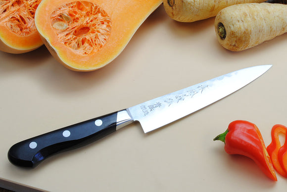 Yoshihiro Aoko Blue Steel Stainless Clad Petty Japanese Knife 5.3'' (135mm) Black Pakkawood Handle