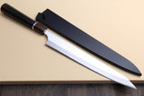 Yoshihiro Hayate ZDP-189 Super High Carbon Stainless Steel Sujihiki Kiritsuke Slicer Knife Premium Ebony Handle with Sterling Silver Ring Nuri Saya Cover