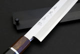 Yoshihiro Ginsanko Mirror Polished Stain Resistant Steel Yanagi Sushi Sashimi Japanese Knife Ebony Handle with Silver Ring