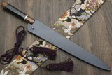 Yoshihiro Hayate ZDP-189 Super High Carbon Stainless Steel Suminagashi Damascus Sujihiki Kiritsuke Slicer Knife Ebony Handle with Sterling Silver Ring