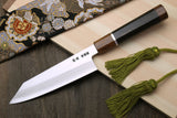 Yoshihiro Hiryu Ginsan High Carbon Stainless Steel Kiritsuke Multipurpose Knife Silver Ring Ebony Handle with Nuri Saya Cover