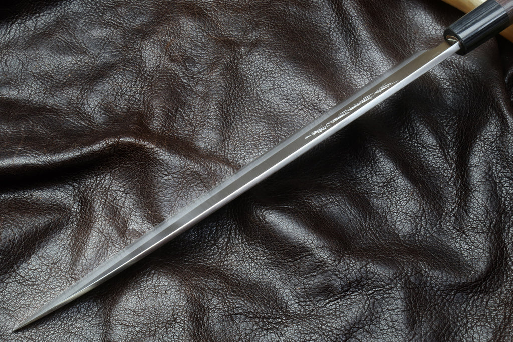 Yoshihiro Inox Stainless Steel Yanagi Sushi Sashimi Japanese Chef Knife Round Rosewood Handle with Nuri Saya Cover